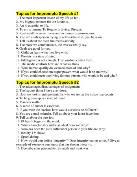Questions For Extemporaneous Speaking .